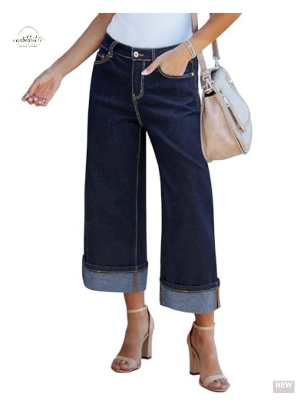 Wide Leg Capri Jeans High Waisted Stretchy Denim Pants